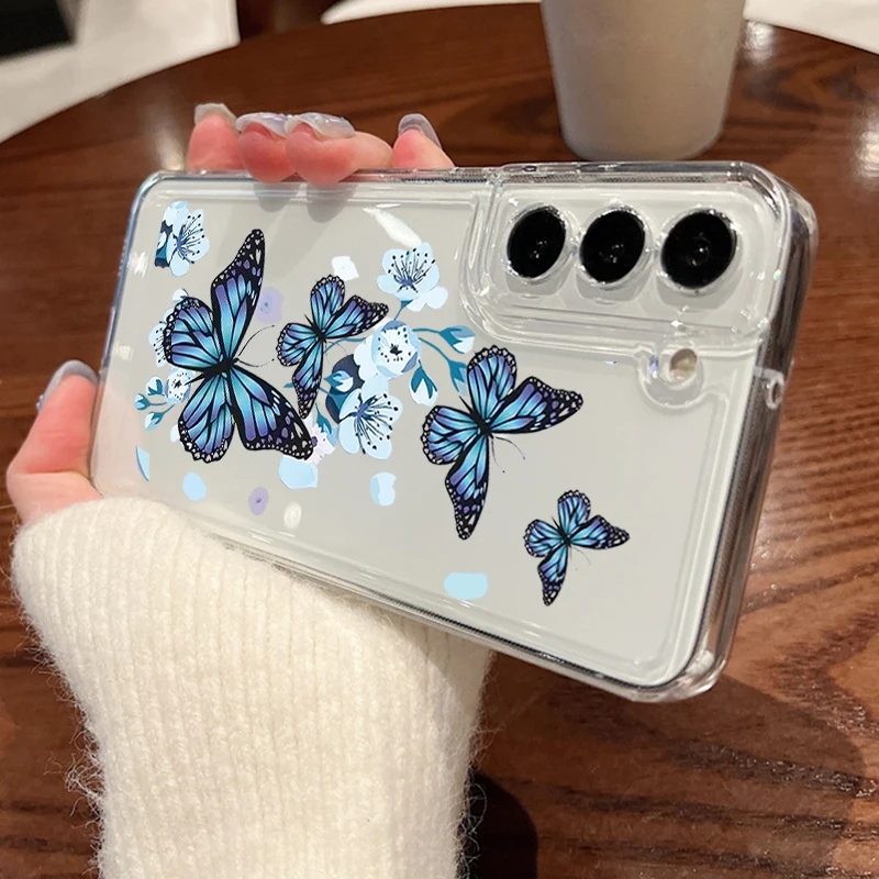 (a833) Capa De Celular Galaxy S23 Ultra Roxa Com Borboleta, Capa Macia