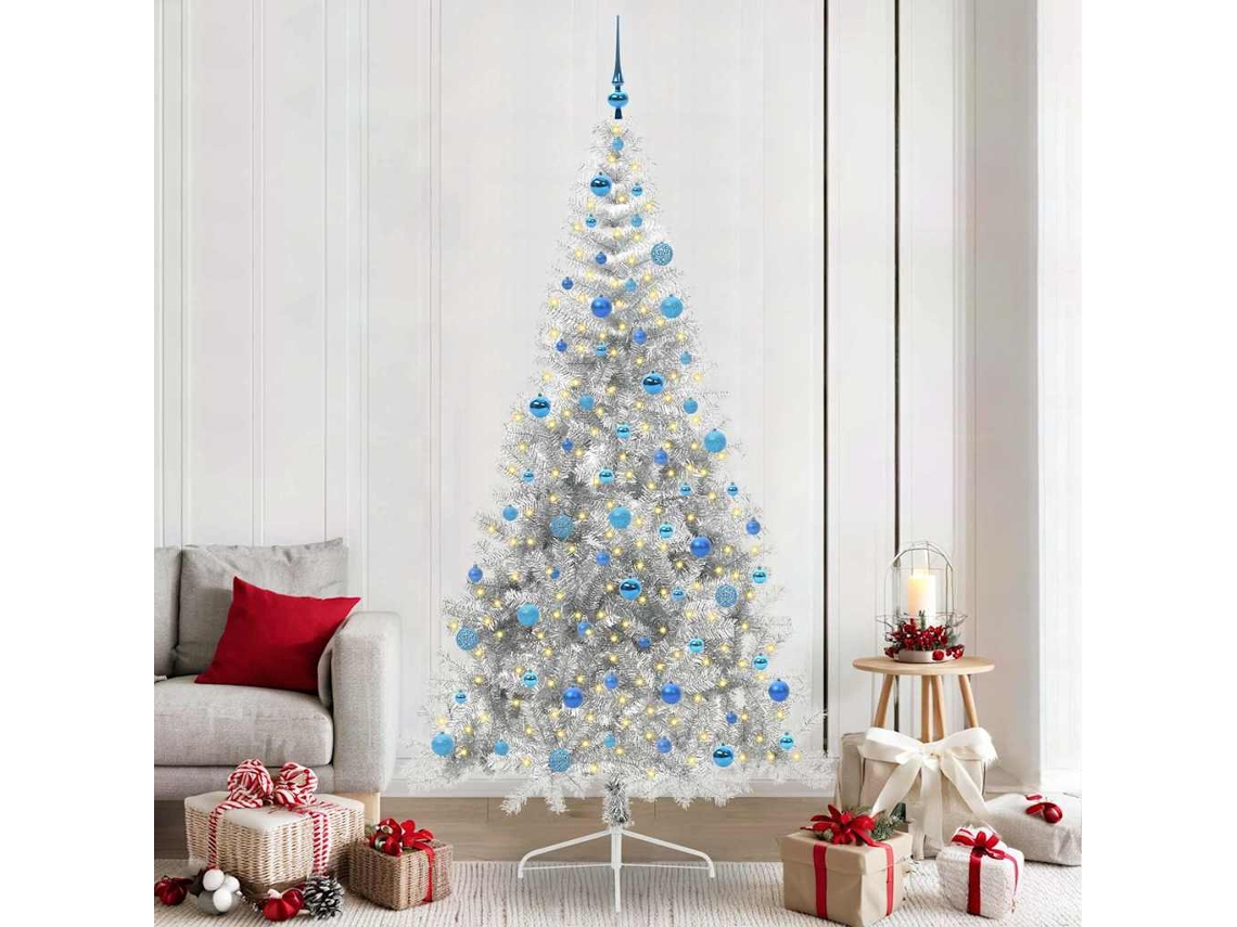 Vidaxl Árvore De Natal Artificial Pré-iluminada Prateado 240 Cm Pet