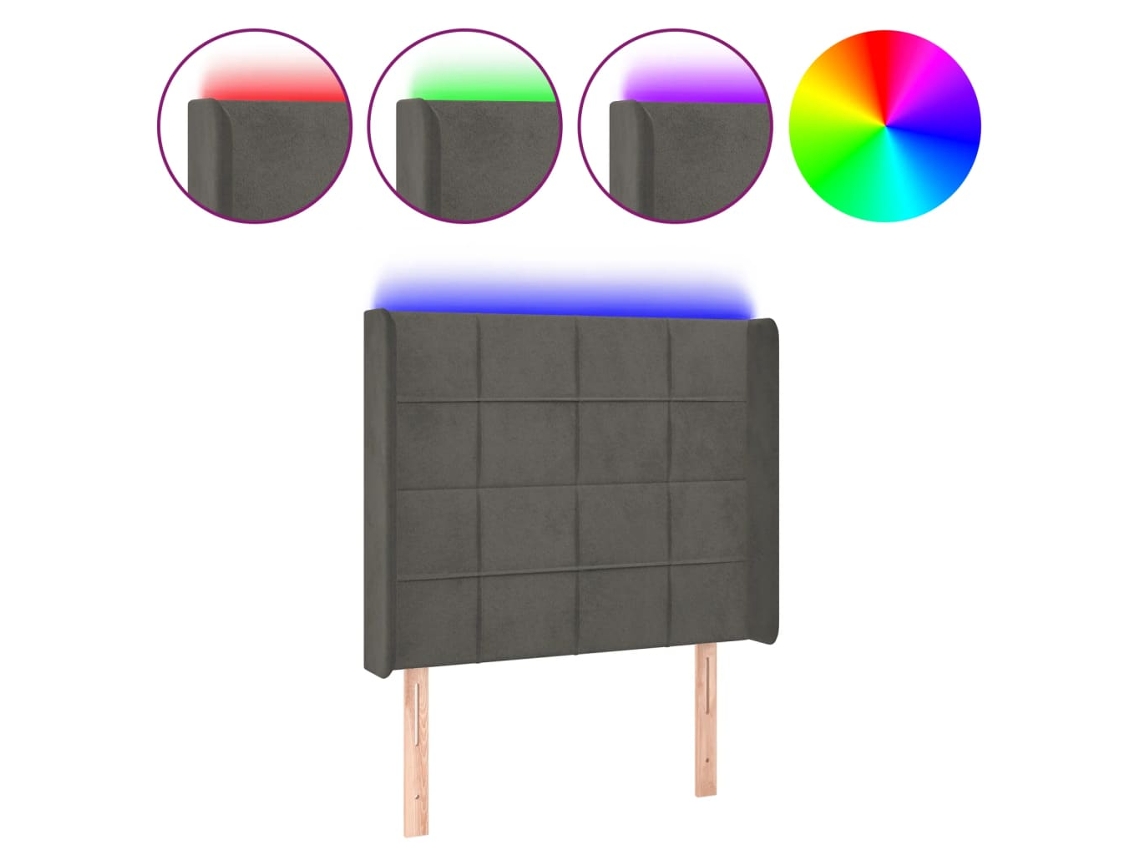 Led Headboard, Led Headboards Vidaxl Cinzeto Veludo (93 X 16 X 118/128 Cm)