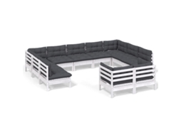 Conjunto de 11 Lounge de Jardim com Almofadões Pinho Maciço Branco MAISON EXCLUSIVE