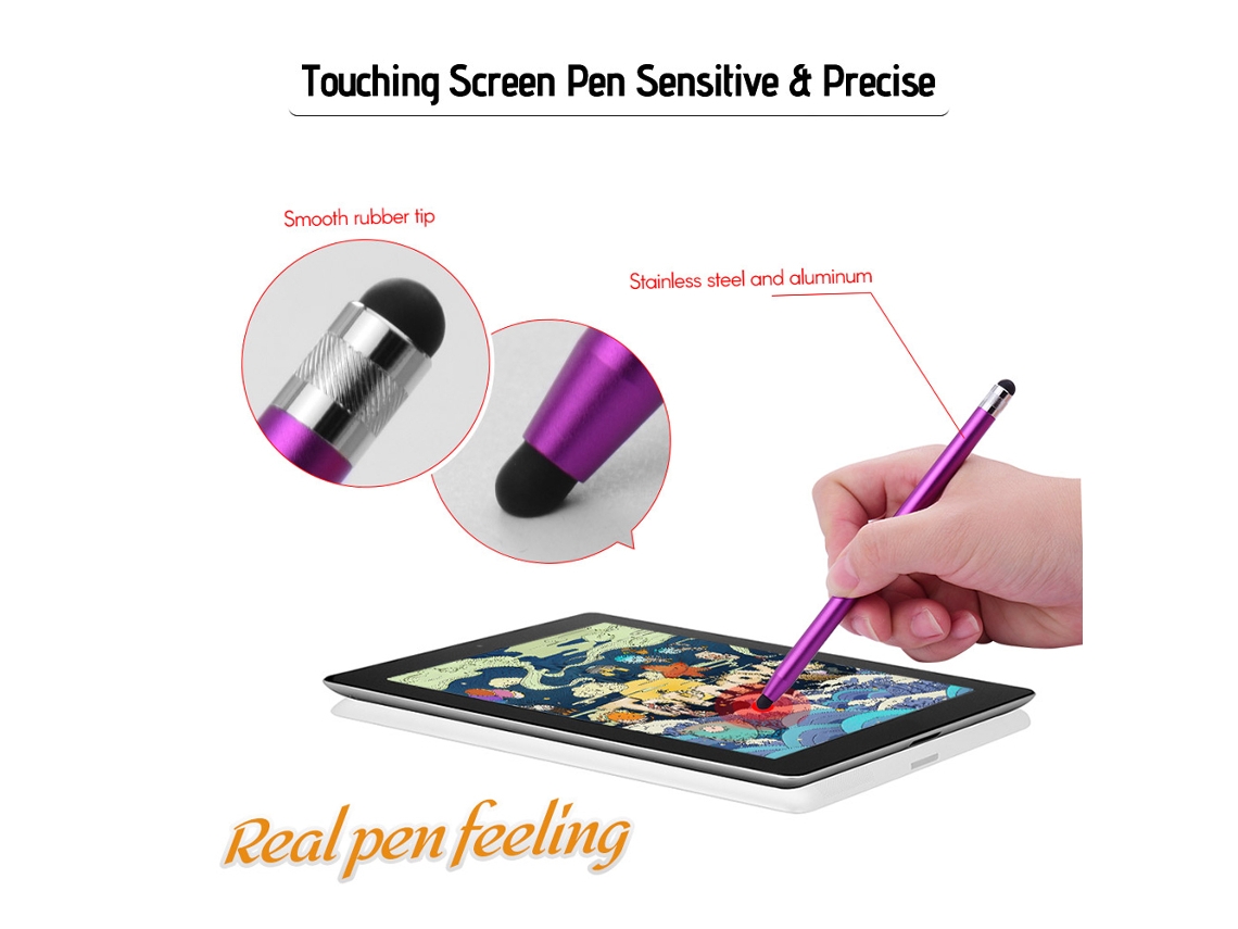 Lápiz Stylus Universal 2 Em 1 Para Tablets E Telefones Táteis Com 8 Pontas De Borracha Macia Substituíveis 4 Peças 2vermelho/2roxo