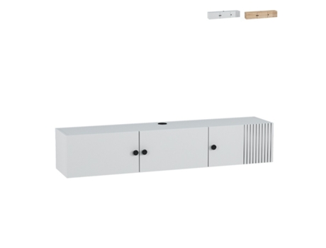 Suporte de TV suspenso de madeira branca com design moderno 150x32x28cm Leo Minima Decor