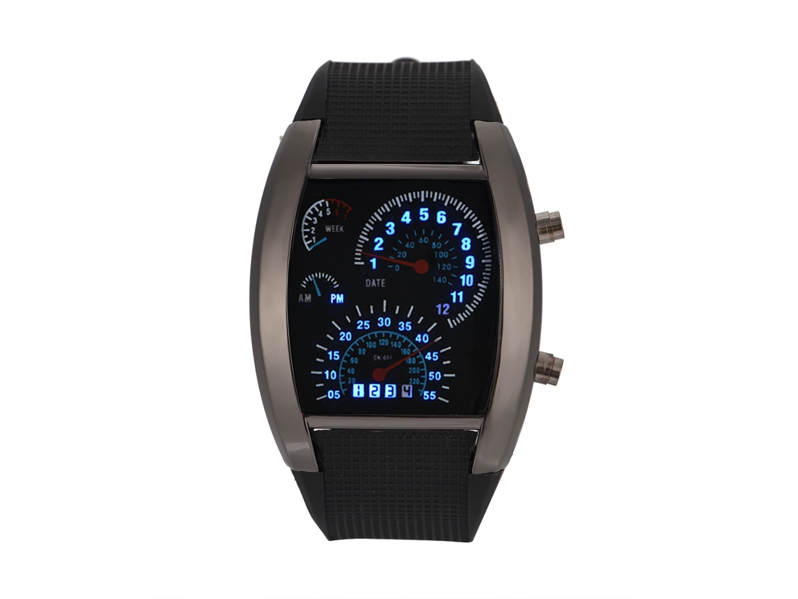Relógio Masculino Quartz Led Retangular com Data e Mostrador Simulado de Corrida (preto)