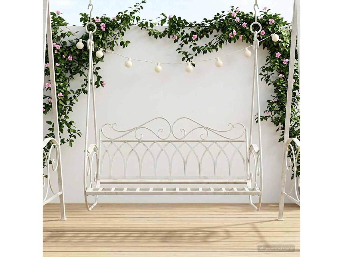 Vidaxl Banco De Balanço Aço 112 X 60 X 126,5 Cm Branco Antigo