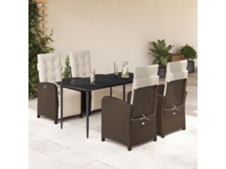 Vidaxl 5 Pcs Conjunto Jantar P/ Jardim C/ Almofadões Vime Pe Castanho