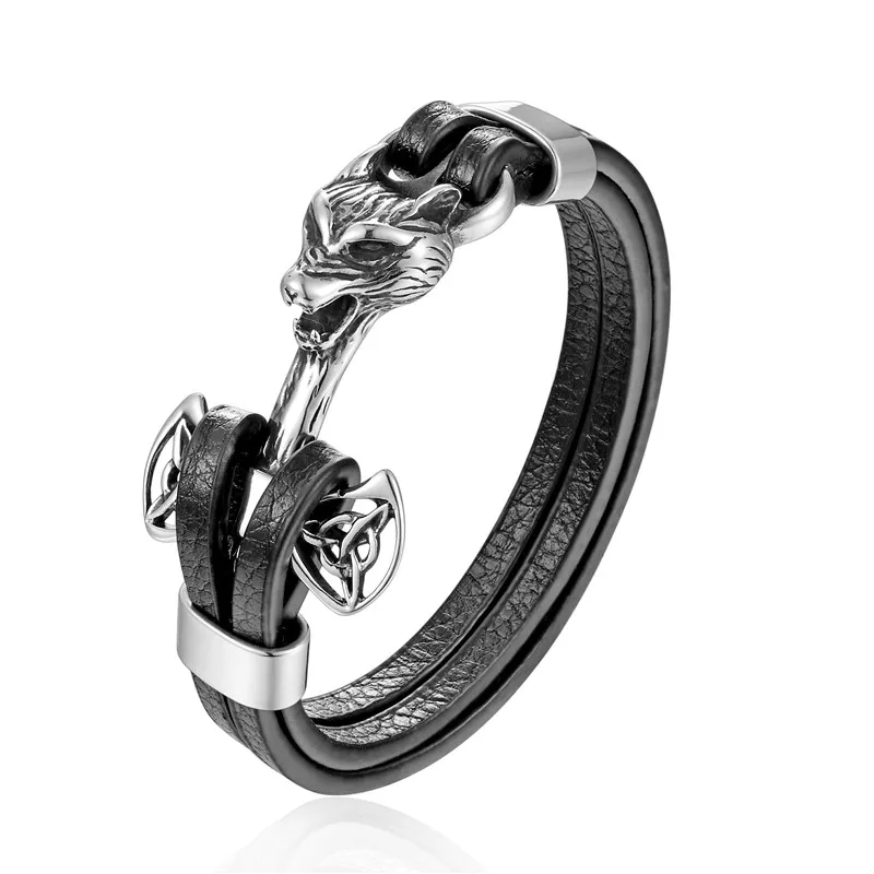 Pulseira Masculina em Couro Genuíno com Pingente de Âncora e Fecho em Aço Inoxidável. MDUG