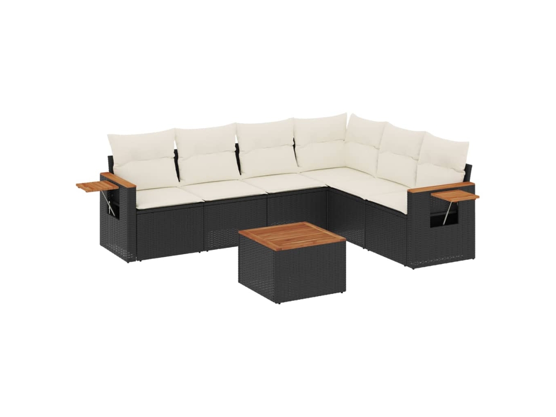 Conjunto de 7 sofás para jardim com almofadões Vime Pe Preto MAISON EXCLUSIVE (7 peças)