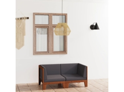 Sofá De 2 Lugares Com Almofadões Cinzento Escuro Acácia Maciça Dkd Home Decor