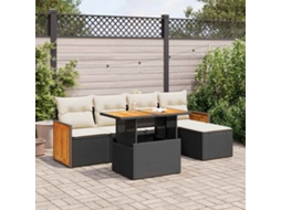 Vidaxl 6 Pcs Conjunto Sofás Jardim C/ Almofadões Vime Pe/acácia Preto