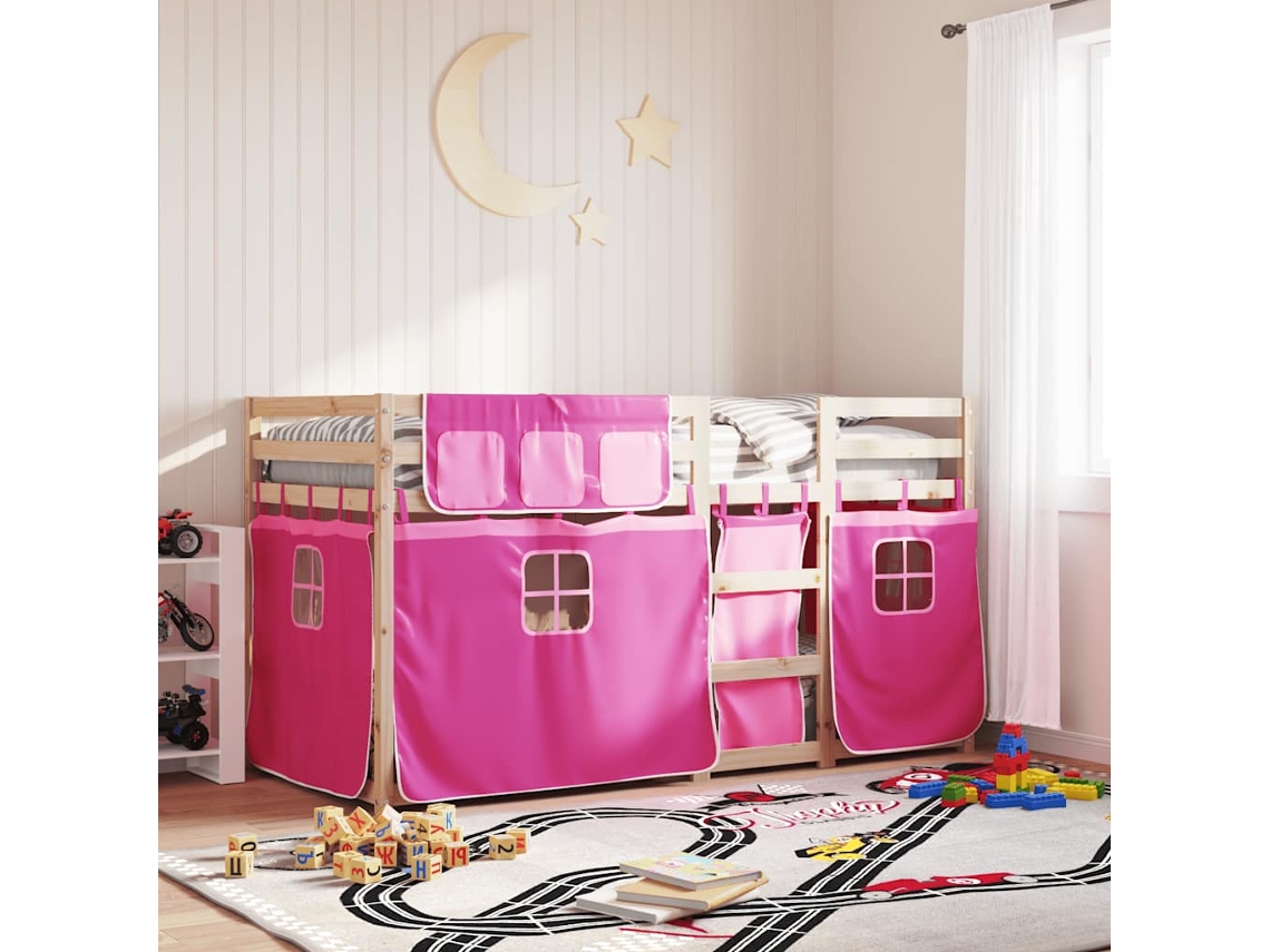 Beliche Com Cortinas 90x190 Cm Madeira De Pinho Maciça Rosa