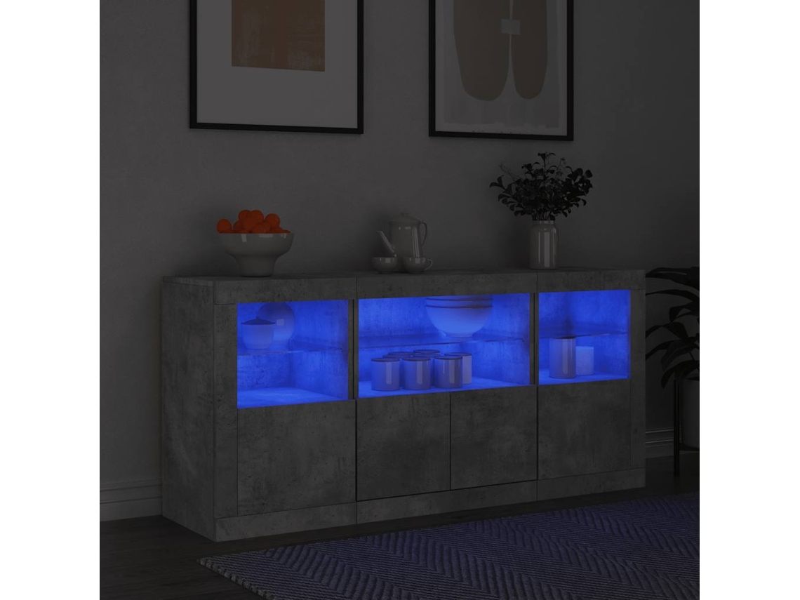 Vidaxl Aparador Com Luzes Led 142,5x37x67 Cm Cinzento Cimento