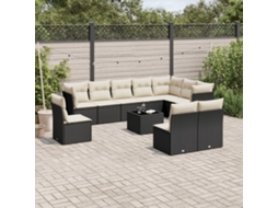 11 Pcs Conjunto Sofás De Jardim C/ Almofadões Vime Pe Preto Dkd Home Decor