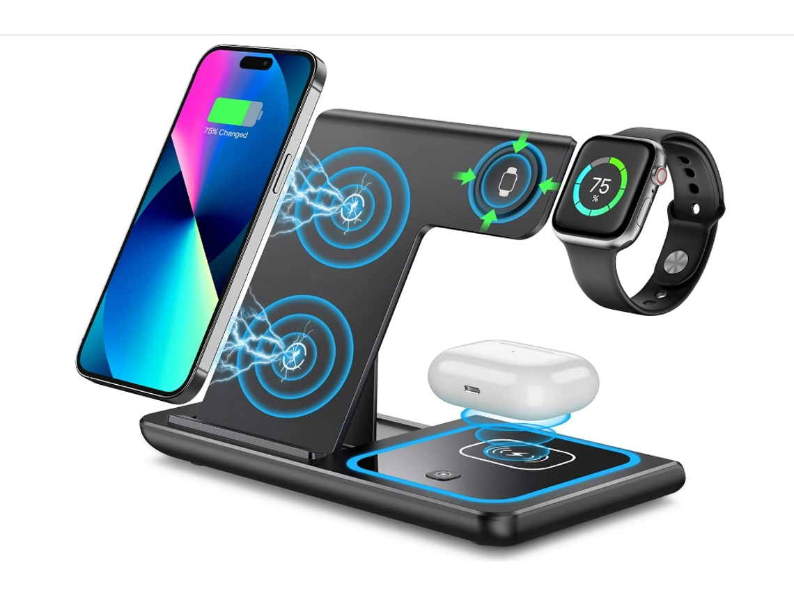 Carregador Sem Fio, Carregador Sem Fio Iphone, Suporte Para Carregador Apple Watch, Base De Carregamento Sem Fio 3 Em 1 (preto)