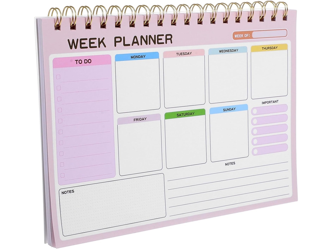 Weekly Planner Rosa Espiral Encadernação, Papel, Espaço para Escrita Amplo Para Organizador De Trabalho E