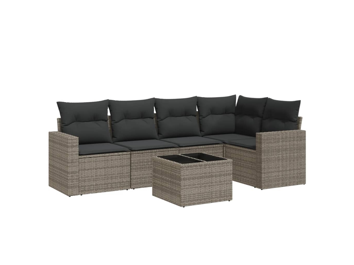 Maison Exclusive - 6 Pcs Conjunto Sofás De Jardim Com Almofadões Vime Cinzento