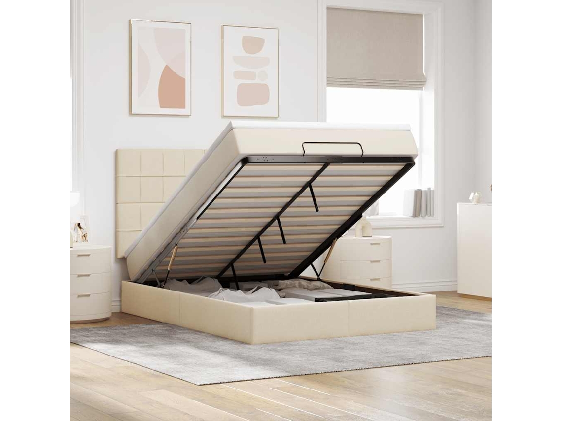 Vidaxl Estrutura De Cama Otomana Com Creme De Colchão 140x190cm Tecido