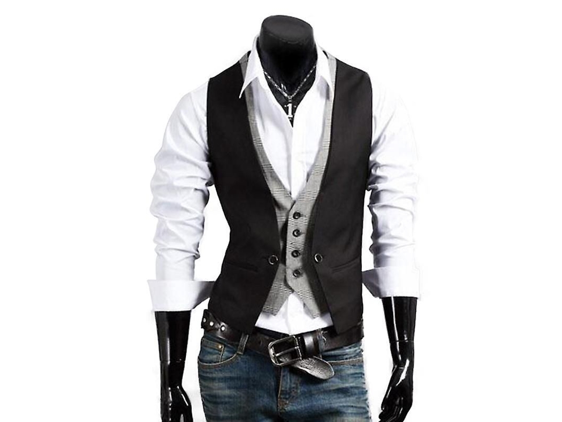 Colete Slim Fit Para Homem Traje Tuxedo Formal Casamento Jaqueta De Fato Preto