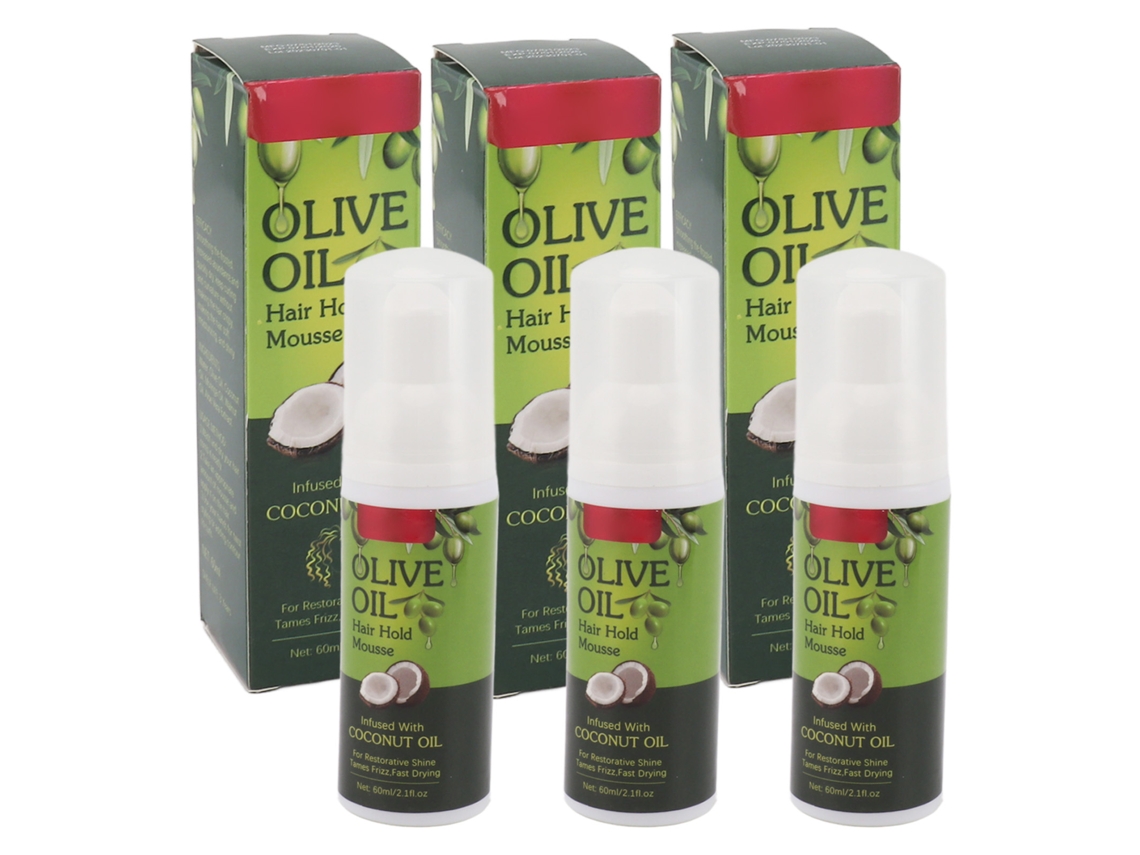 2026 3 Unidades de Mousse para Pentear com Óleo de Oliva Antifrizz de Longa Duração 60ml para Cabelo Crespo Homens Mulheres