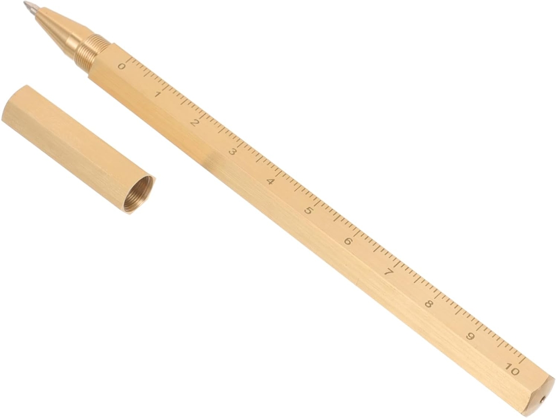 Caneta De Gel Hexagonal Latão Feita À Mão, Com Escala, Portátil, Ideal