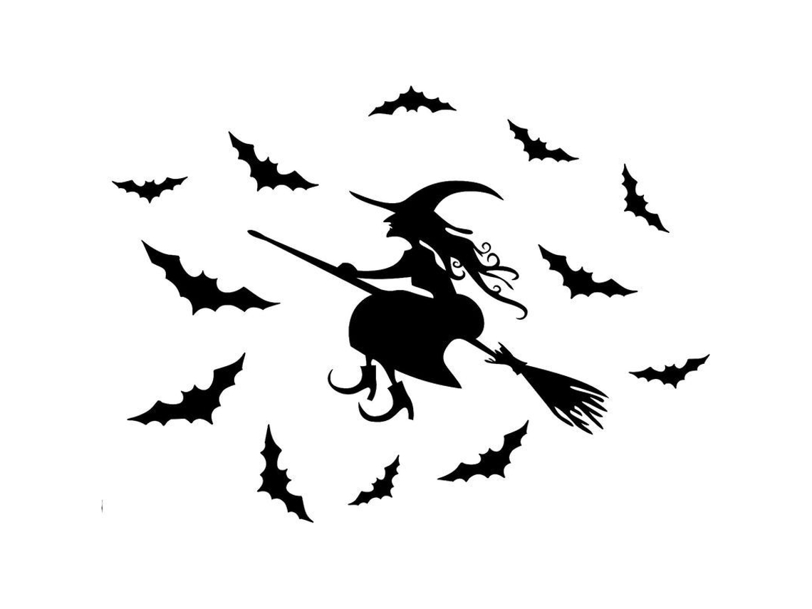 Calcomanías De Bruja Y Murciélagos Asustadores Para Halloween Pegatinas De Vinilo Removibles Arte De Pared