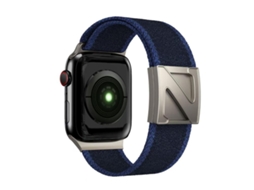 Bracelete Para Apple Watch 42/41/40/38mm - Nylon Bicolor Com Fecho Magnético Em Formato Z Azul Escuro E Azul Claro