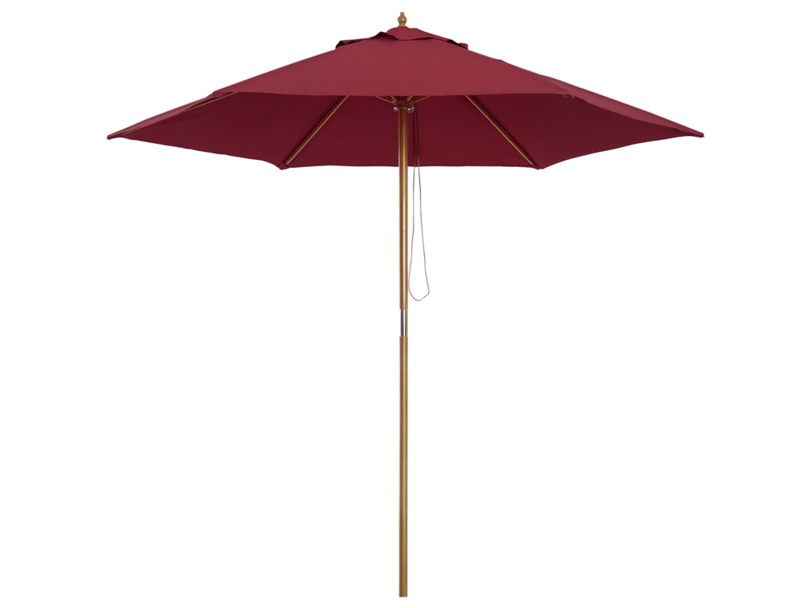 Guarda sol de Madeira BTFORUS Ø 250x230cm, 6 varetas, sistema de polia, cor granate