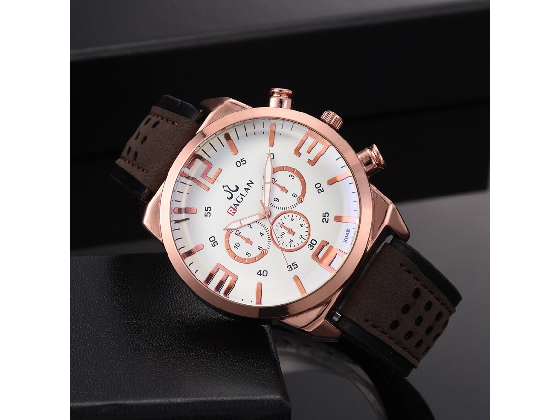 Reloj De Cuarzo Clásico De Moda Con Dial Redondo Y Correa De Cuero Pu Marrón Oscuro