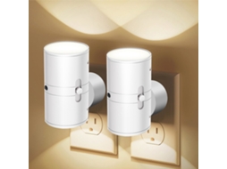 Kit com 2 Luzes Noturnas Led Plugue, Sensor Crepuscular, Intensidade Ajustável de 5 a 300 Lm, Branco Quente BRILVIBERA