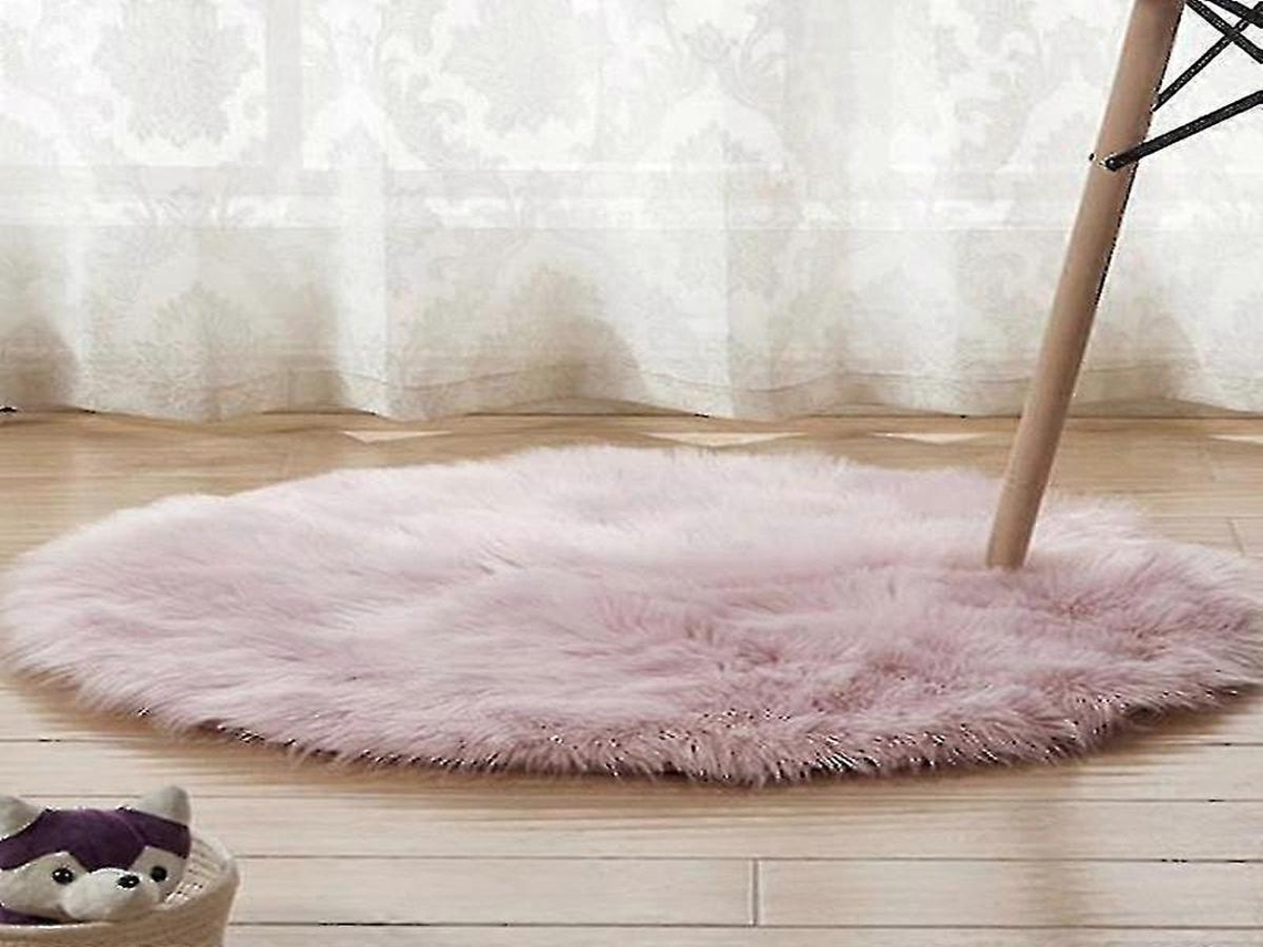 Lurelia Tapete Redondo Infantil Lavável Macio Fofo Fibra Acrílica Lã Artificial Rosa Claro Sala Quarto R087