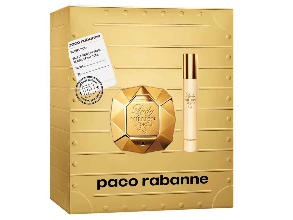 Conjunto de fragrâncias de luxo Lady Million, frasco de 80 ml, edição de viagem de 20 ml, Paco Rabanne
