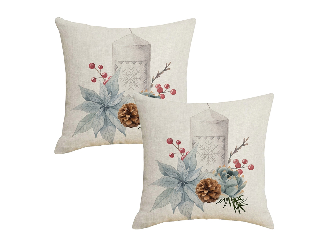 2 Peças de Fronha de Natal em Aquarela Simples Capa de Almofada de Feriado Impressa em Linho Estilo 2