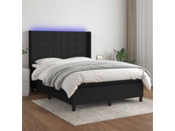 Vidaxl Cama Box Spring C/ Colchão E Led 140x200 Cm Tecido Preto