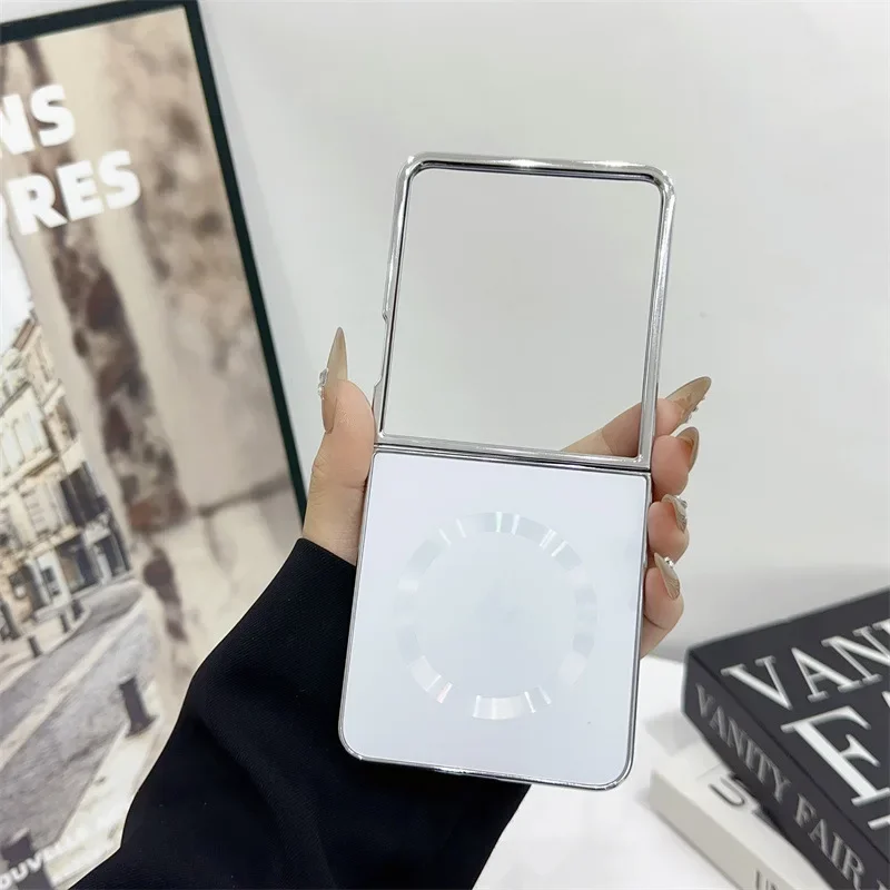(prata, Galaxy Z Flip7) Capa Elegante Com Acabamento Galvanizado, Compatível Com Carregamento Sem Fio Magsafe, Acabamento Fosco