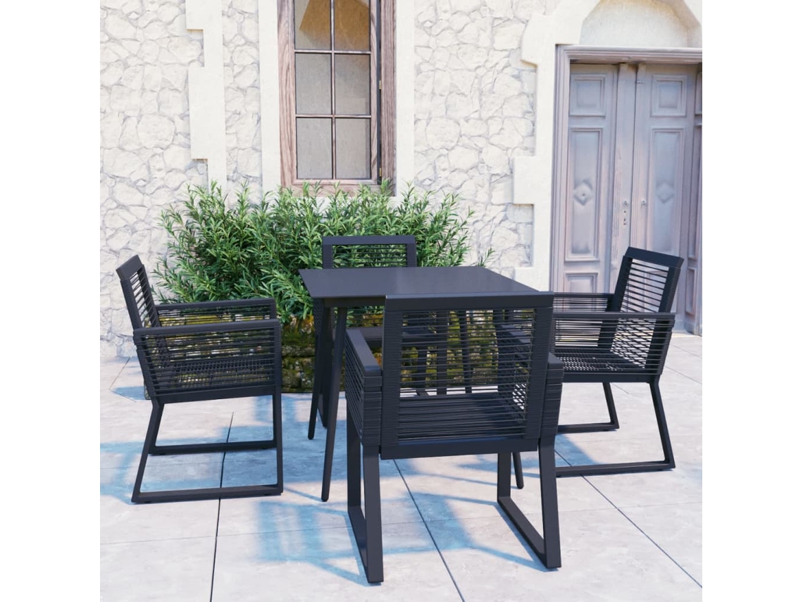 Vidaxl 5 Pcs Conjunto De Jantar Para Jardim Vime De Pvc Preto