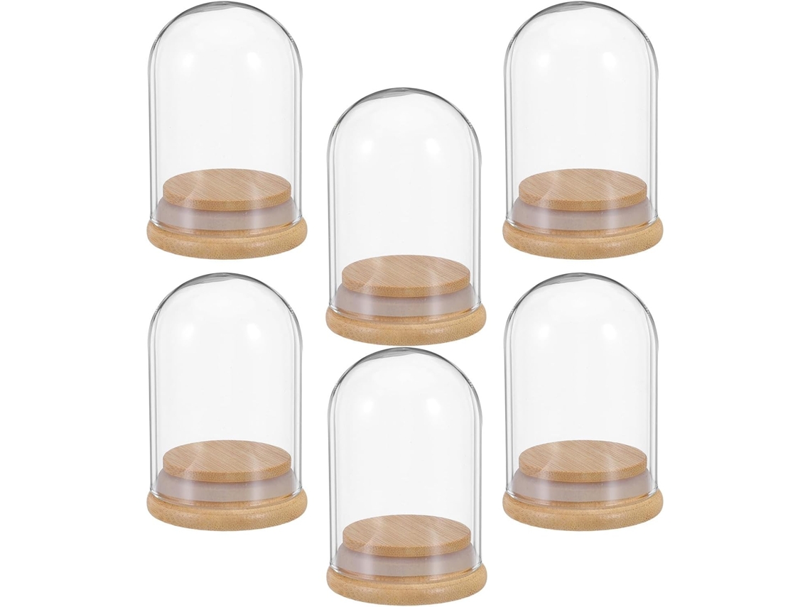 Conjunto De 6 Cloches De Vidro Popetpop 7x5cm Com Base De Madeira