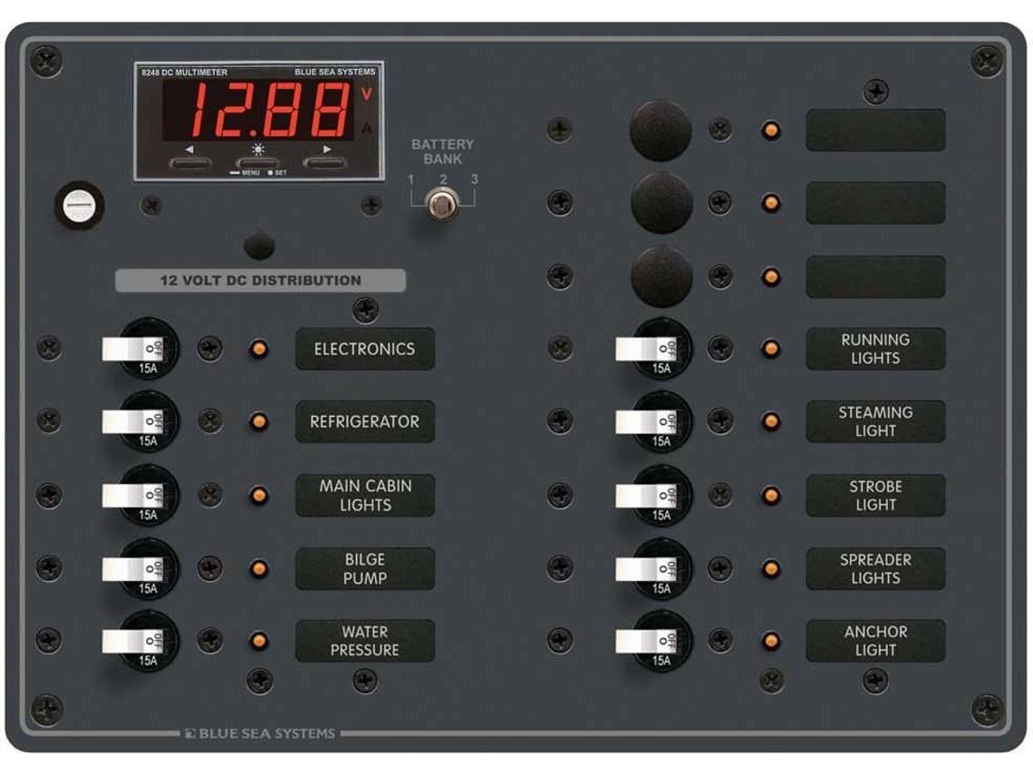 Painel BLUE SEA Dc Panel 13 Position With Multimeter Preto