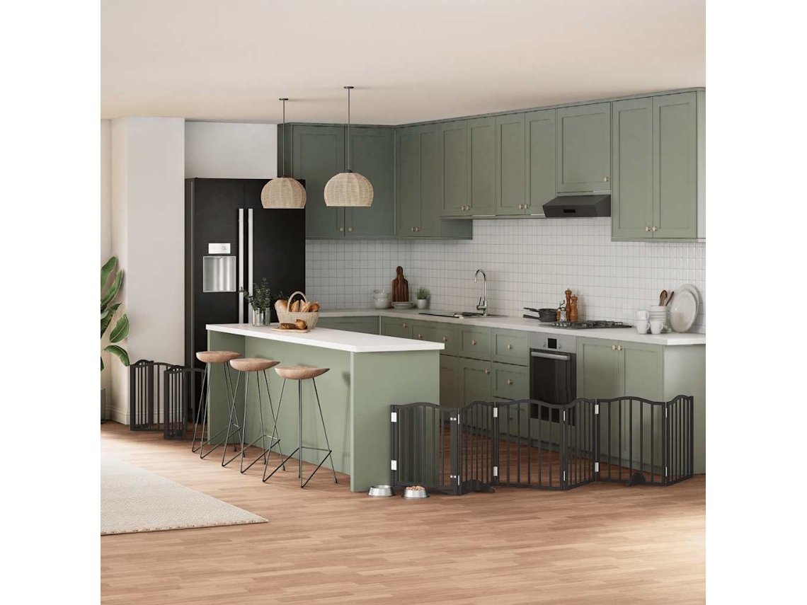Vidaxl Portão P/ Cães Com Porta Dobrável 15 Painéis 750 Cm Álamo Preto