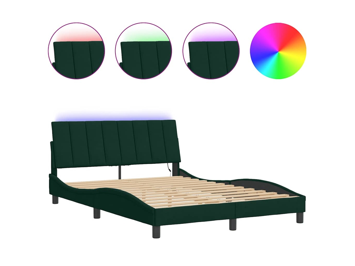 Estrutura de Cama com Led HANKO em Veludo Verde Escuro (140x190 cm)