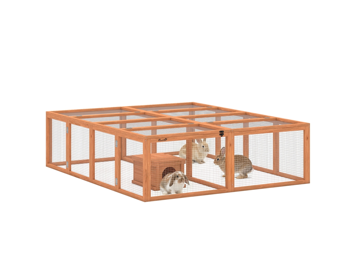 Gaiola De Madeira Para Coelhos Com 2 Portas, Abrigo Para 2 A 4 Coelhos Anões, 180,4 X 150 X 48 Cm, Laranja