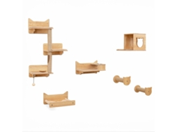 Conjunto de escalada felino com rede arranhadores e casinha