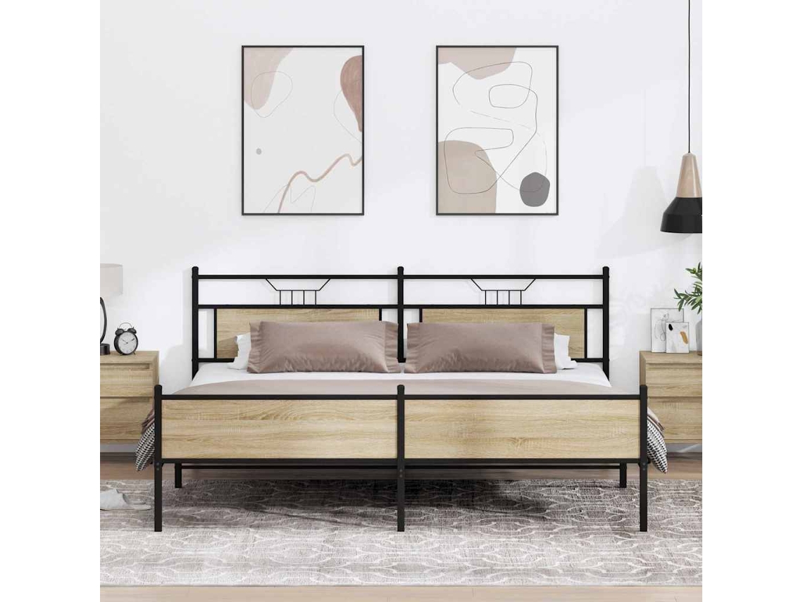 Cama De Casalcama De Adultoestrutura De Cama Sem Colchão 193x203cm Metal Carvalho Sonoma Wsd21416