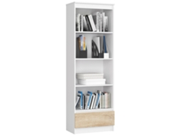 Estante Akord R60 Branco, 60 Cm, 1 Gaveta, Frente Na Cor Carvalho Sonoma, 4 Prateleiras, 60 × 35 × 180 Cm