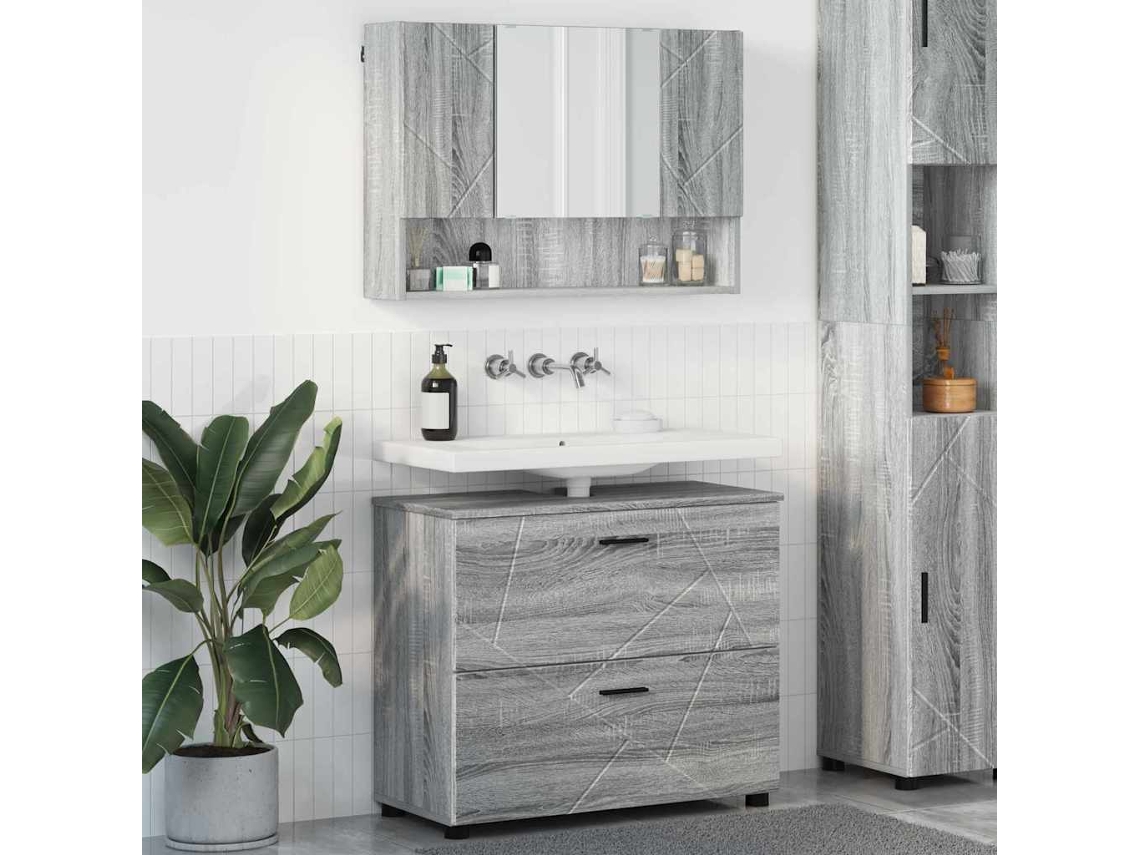 Vidaxl Conjunto De Móveis Para Banheiro 2 Unid. Cinza Sonoma