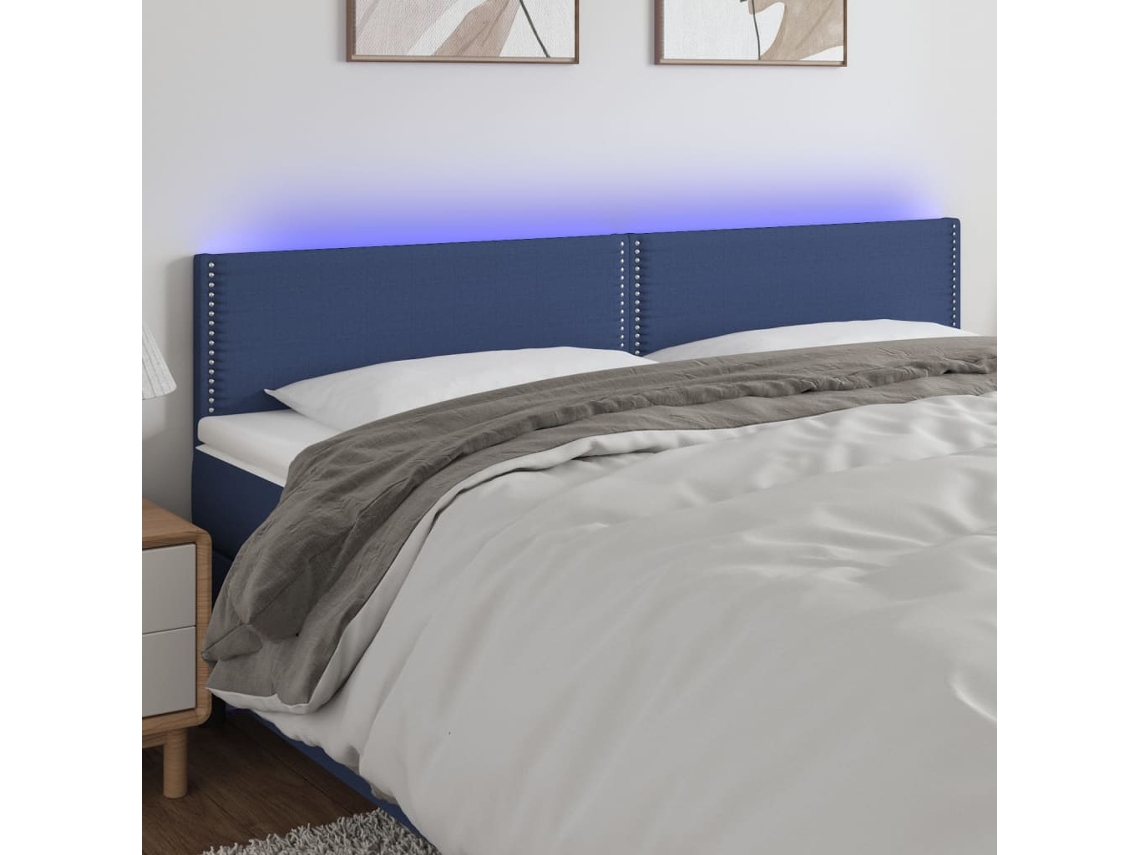 Vidaxl Cabeceira De Cama C/ Luzes Led Tecido 180x5x78/88 Cm Azul