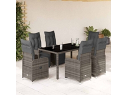 Vidaxl 7 Pcs Conjunto Bistrô De Jardim C/ Almofadões Vime Pe Cinza