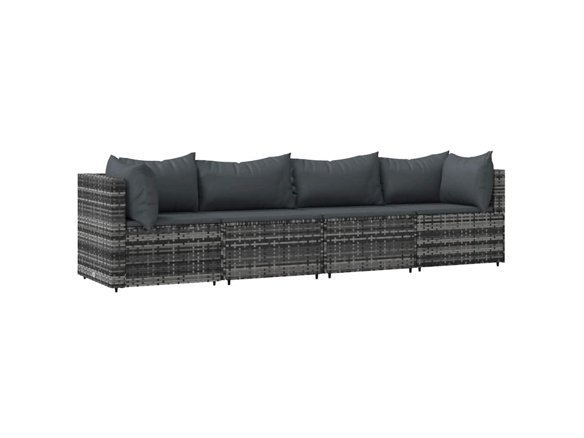 Maison Exclusive - 4 Pcs Conjunto Lounge De Jardim C/ Almofadões Vime Pe Cinzento