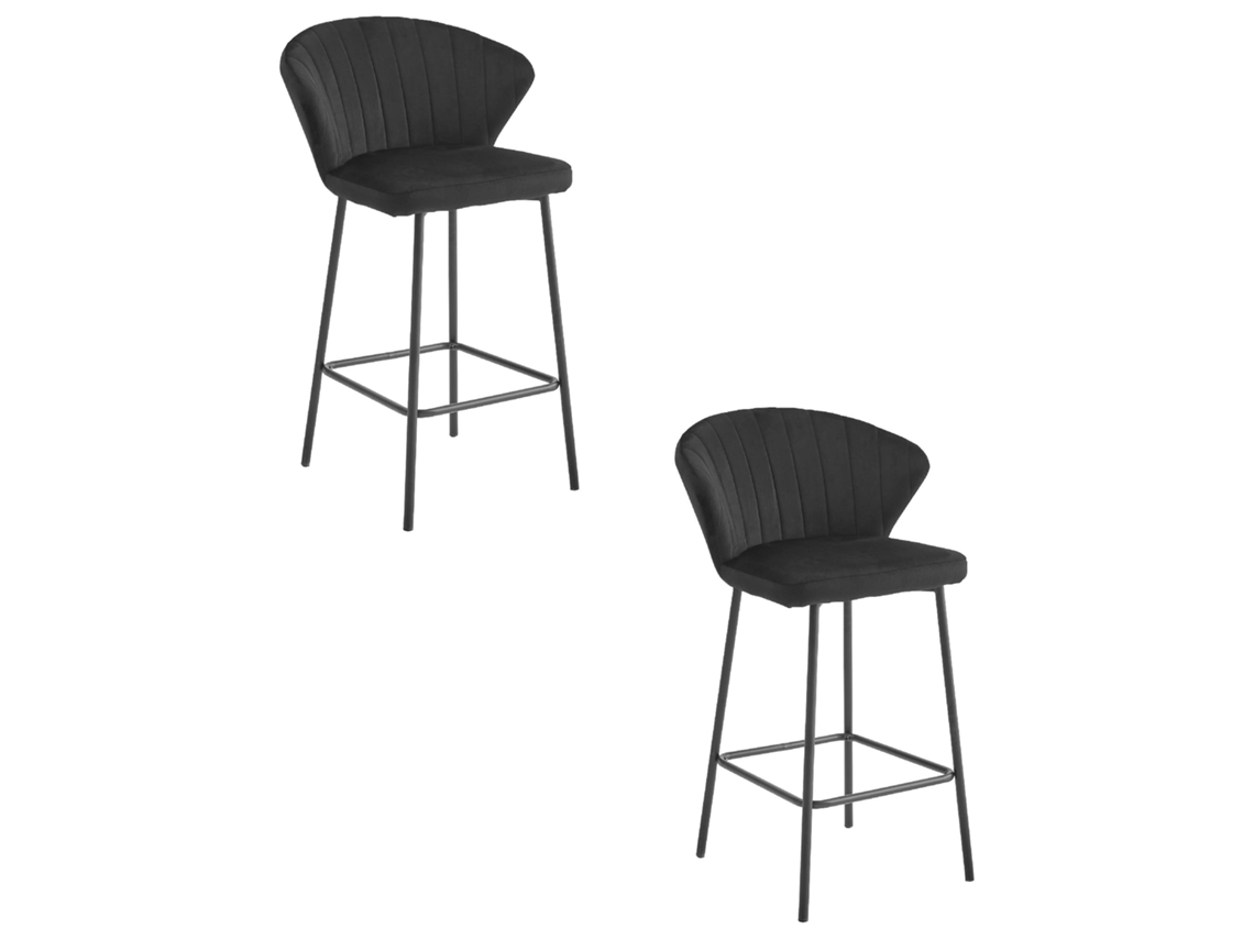 Banqueta Gatta Veludo Preto / Pernas Pretas X 2 Leobert