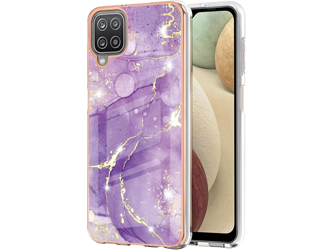 Capa Padrão Mármore Brilhante para Samsung Galaxy A12 HONGWE. Textura Macia Multicor
