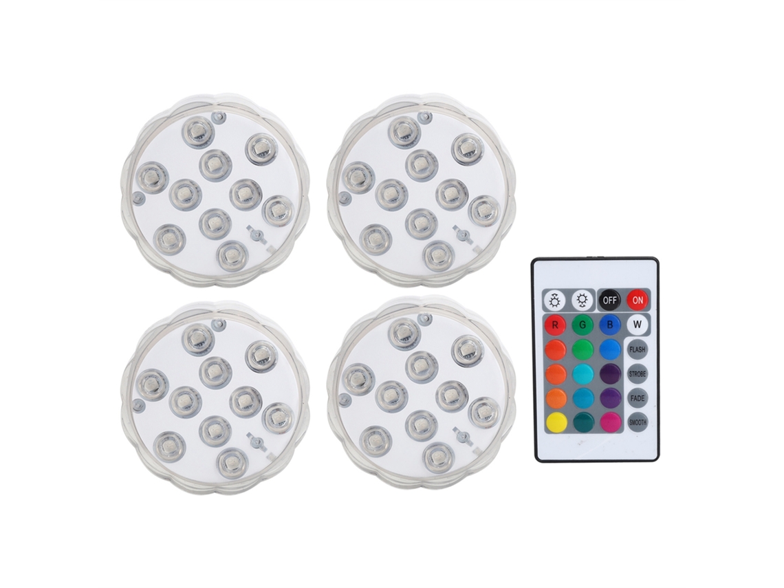 4pcs Lâmpada Submersível Rgb Ip68 16 Cores com Controle Remoto Ir 24 Teclas para Piscina e Decoração | S/MARCA