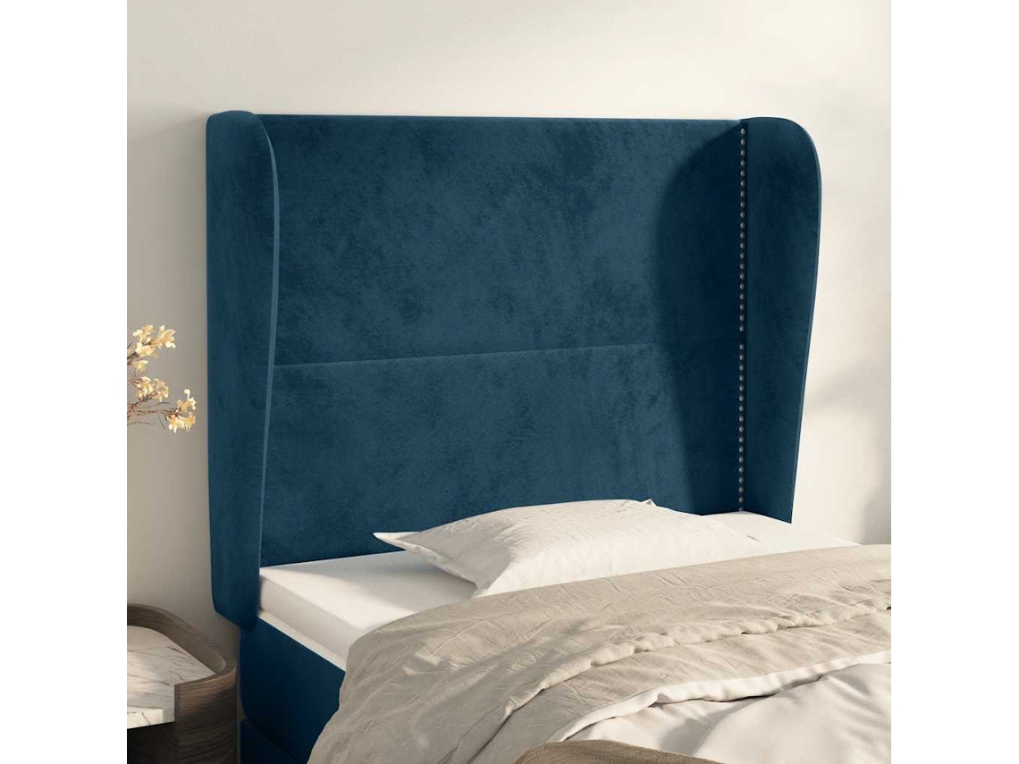 Vidaxl Cabeceira Cama C/ Abas Veludo 83x23x118/128 Cm Azul-escuro